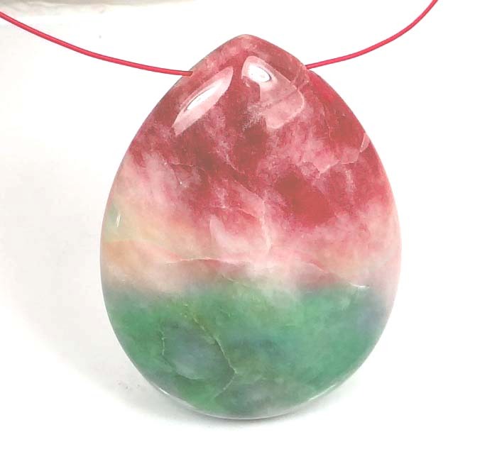 40x30mm Watermelon Jade Teardrop Briolette Pendant Bead