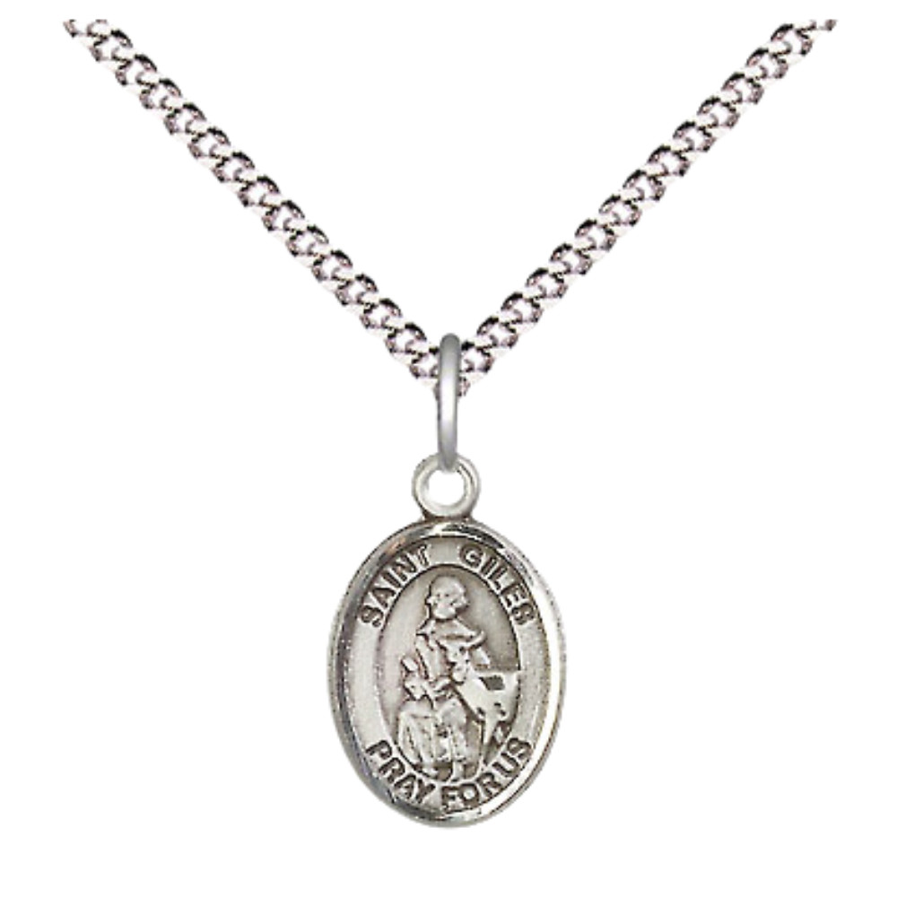 Small Pewter Saint Giles Medal Pendant 18″ Lobster Claw Chain Religious Necklace