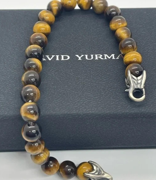 DAVID YURMAN Matrix 8mm Bead Tiger eye Shinny Spiritual Beads Bracelet 8.5″