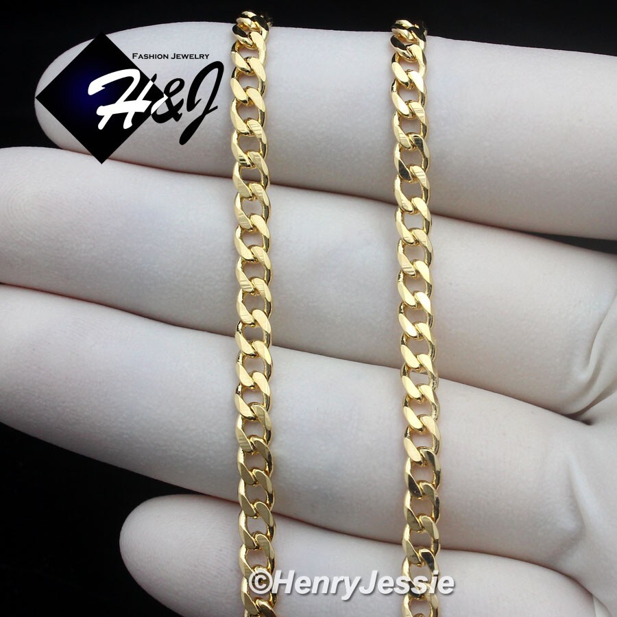 18″20″24″MEN WOMEN 18K Gold Filled 4mm Gold Cuban Curb Link Chain Necklace*GFN6