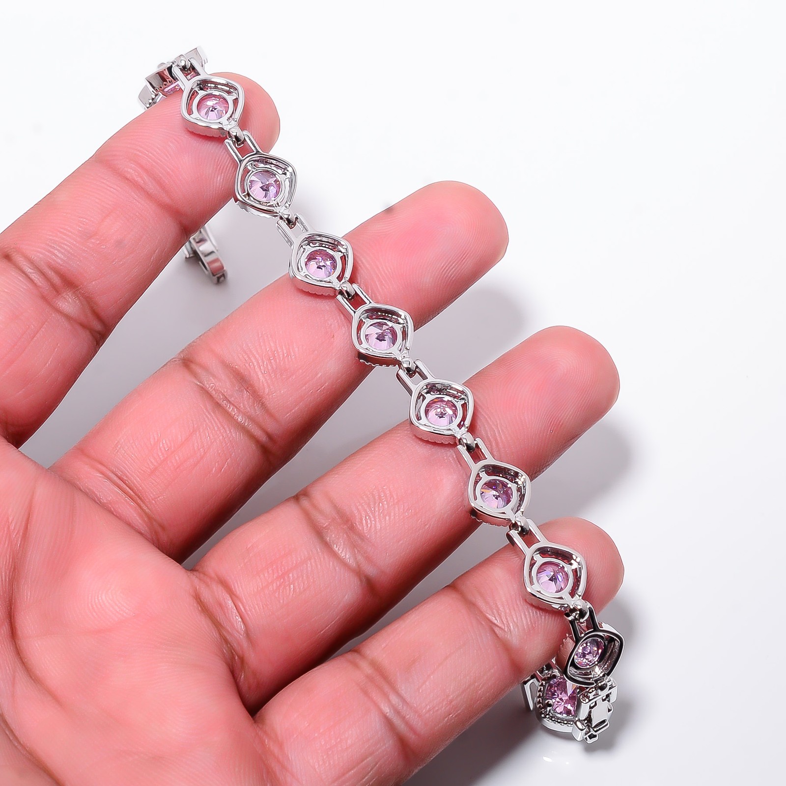 Pink Sapphire – Simulated 925 Sterling Silver Adjustable Bracelet 7-8″ B127323