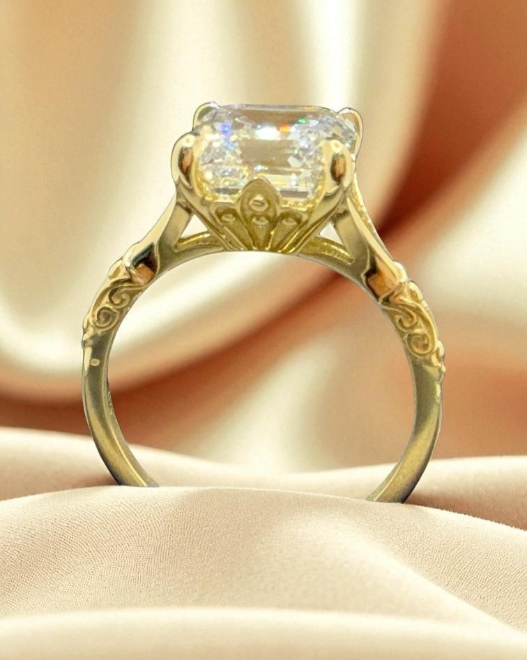 4.00 Ct Asscher Cut Diamond IGI E VS1 Lab Grown Wedding Ring 14k Gold