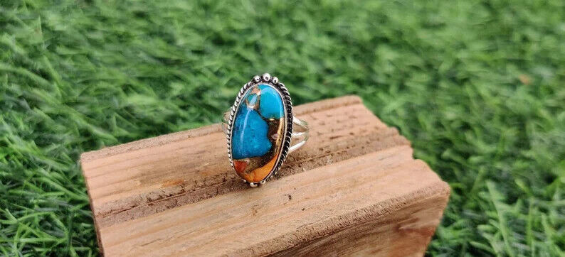 Oyster Turquoise Ring Solid 925 Silver Handmade Sterling Ring All Size SR309