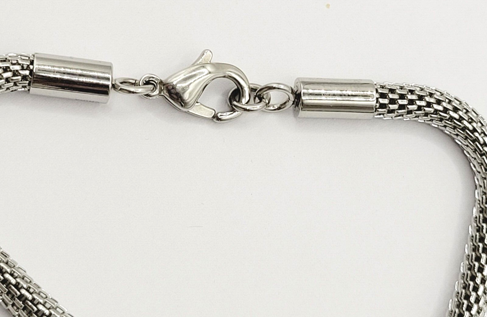 Puffy Heart Polished Charm Dangle on Silver Tone Stainless Mesh Bracelet 7 Inch