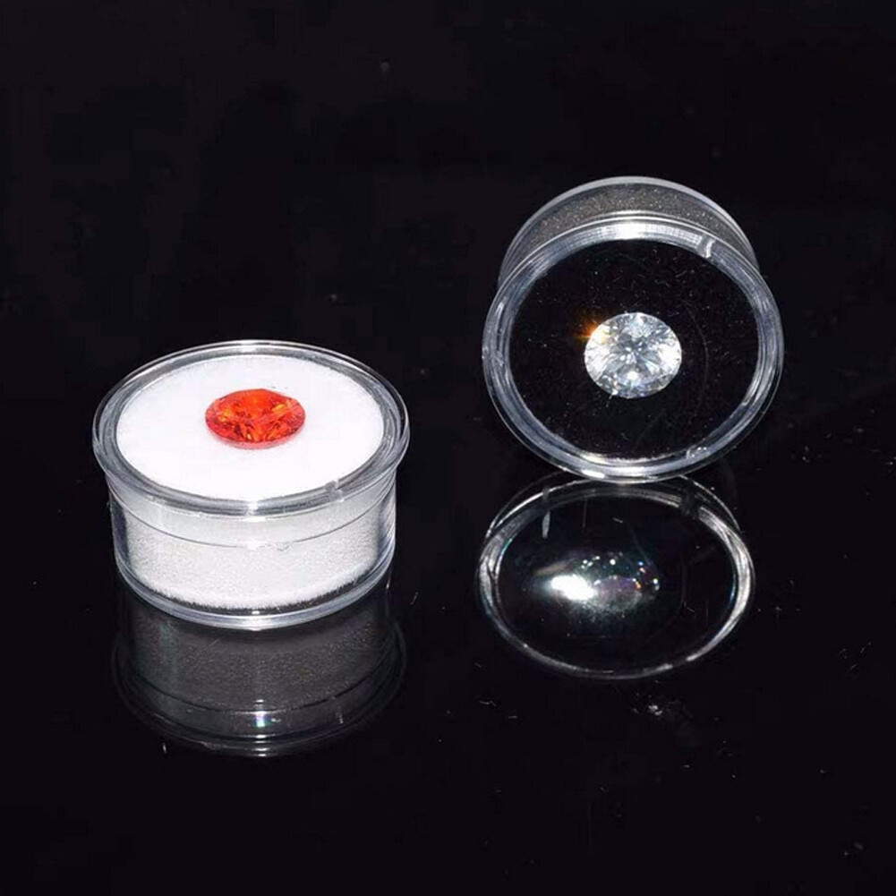 Transparent Gem Round Box Protective Loose Diamond Gemstone Display Case Holder