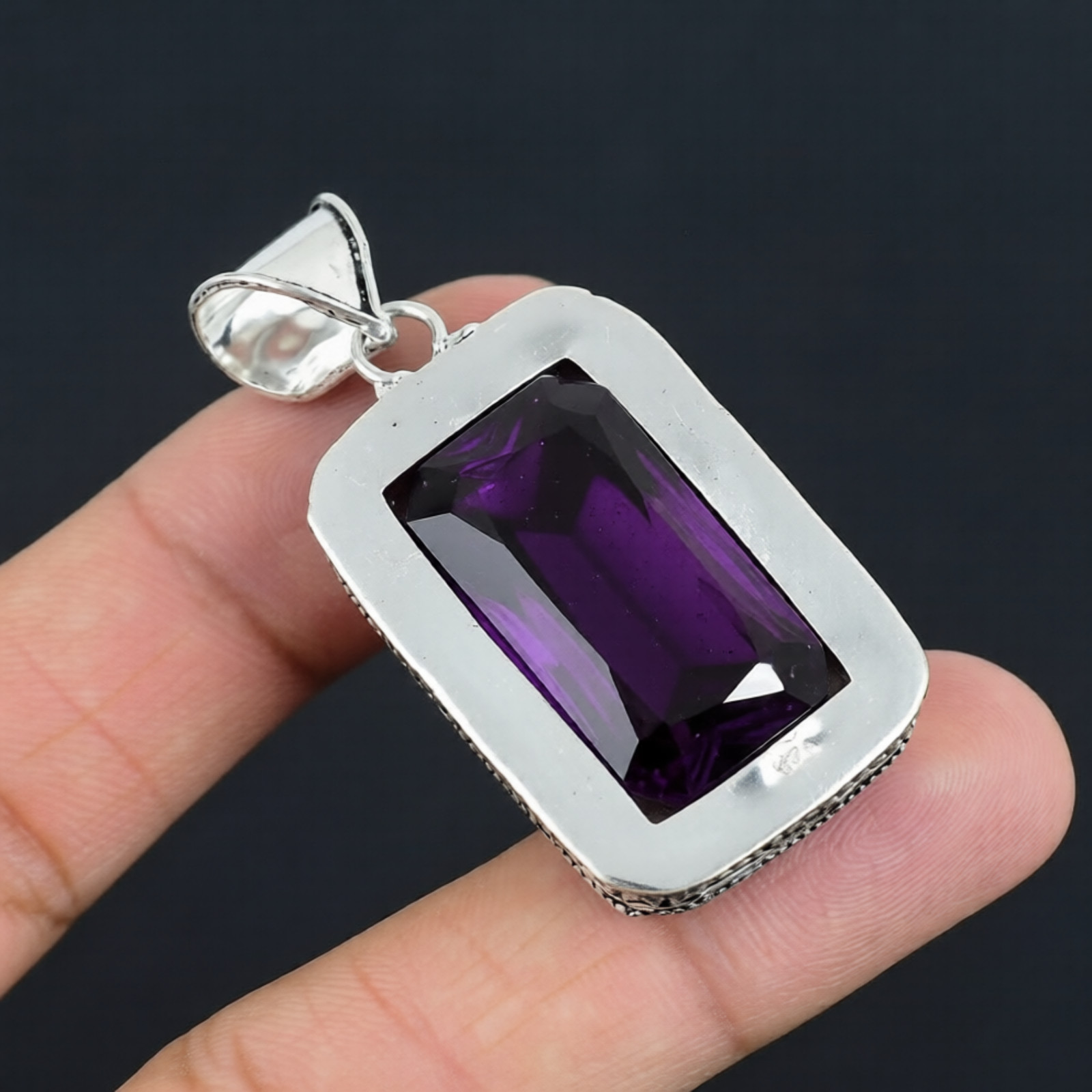 African Amethyst Gemstone Handmade 925 Sterling Silver Jewelry Pendant 2.10″