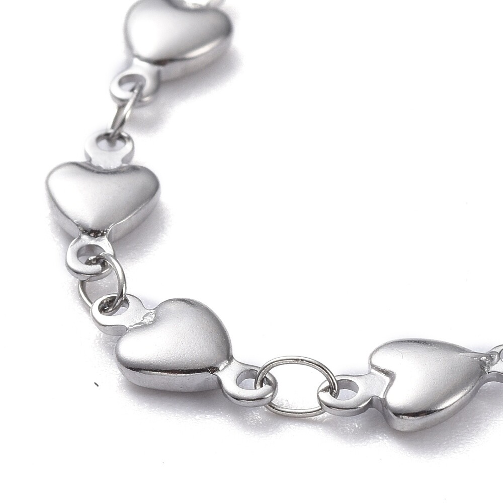 Stainless Steel Heart Chain Bracelet Steel Toggle Silver 7.5″ Z163