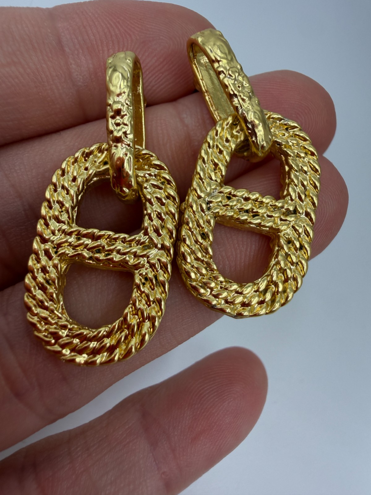 Karine Sultan Earrings Dangle Rope Textured Signed Goldtone Metal Modern