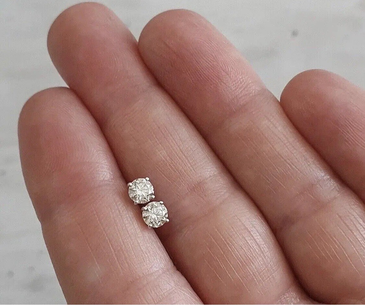 0.50 Ct Round Cut VVS1/D Lab Created Stud Earrings 14k White Gold 5mm Push Back