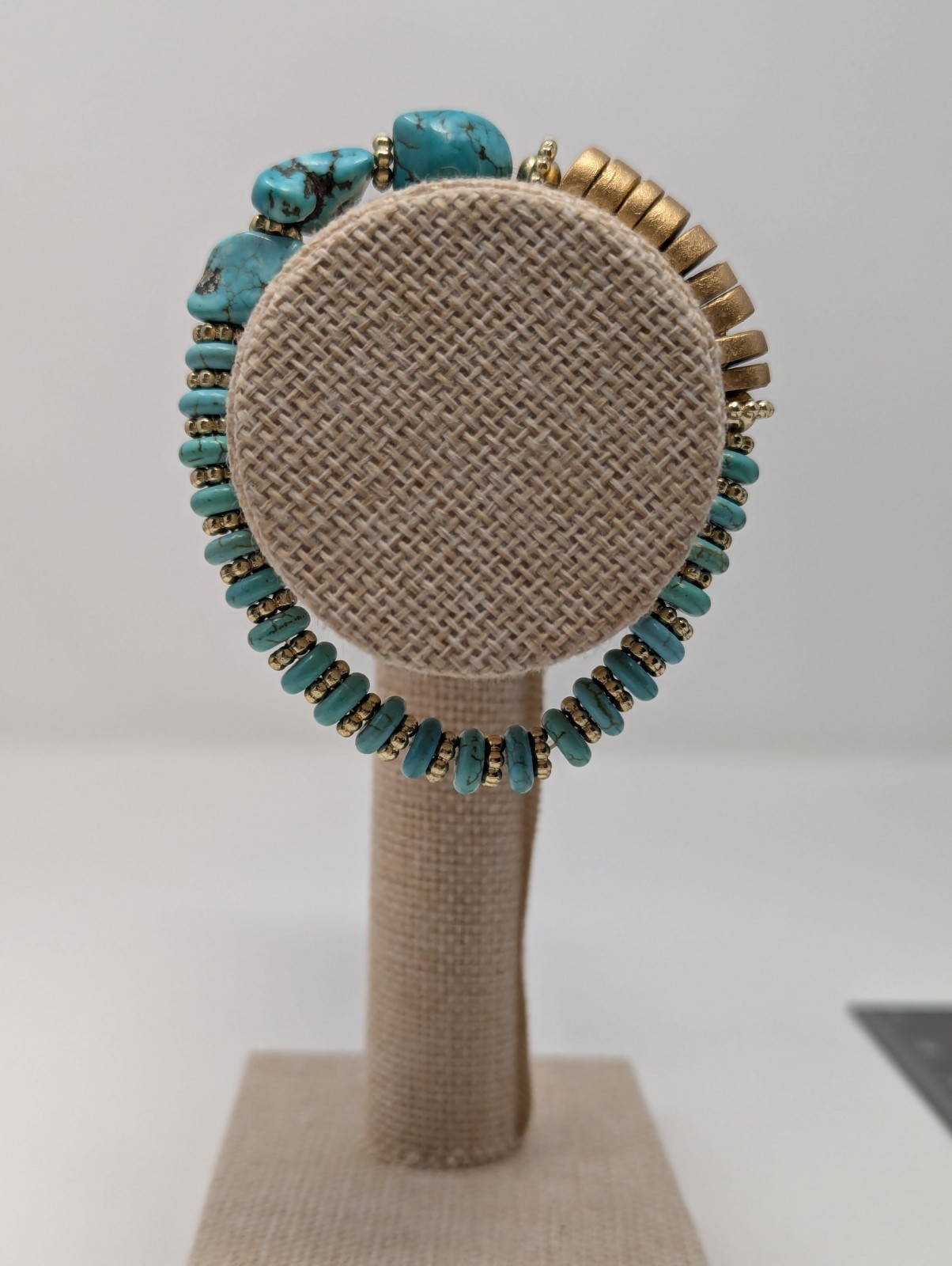 Turquoise Nugget Bead Bracelet Gold Spacer Barrel Clasp Southwestern Style Boho