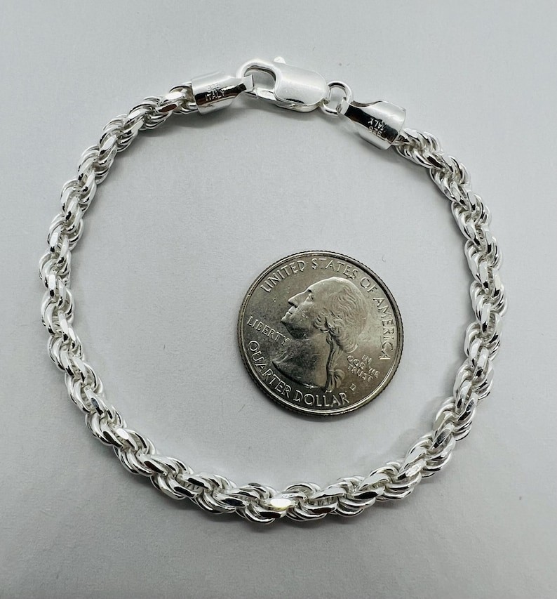925 Sterling Silver Solid Men’s Rope Link Chain Bracelet Size 5 To 9 Inch