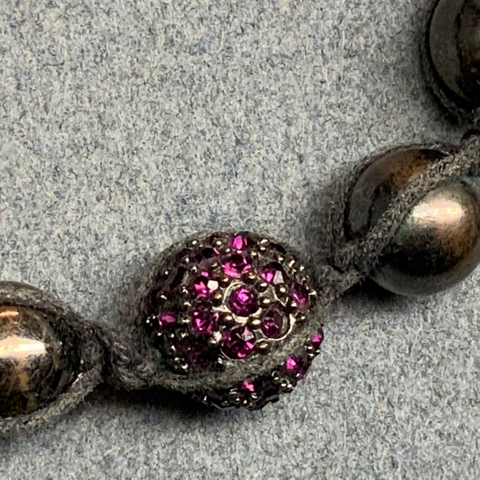Adjustable Rhinestone Ball Bracelet 7-9 In Gunmetal Silver Beads Magenta Purple