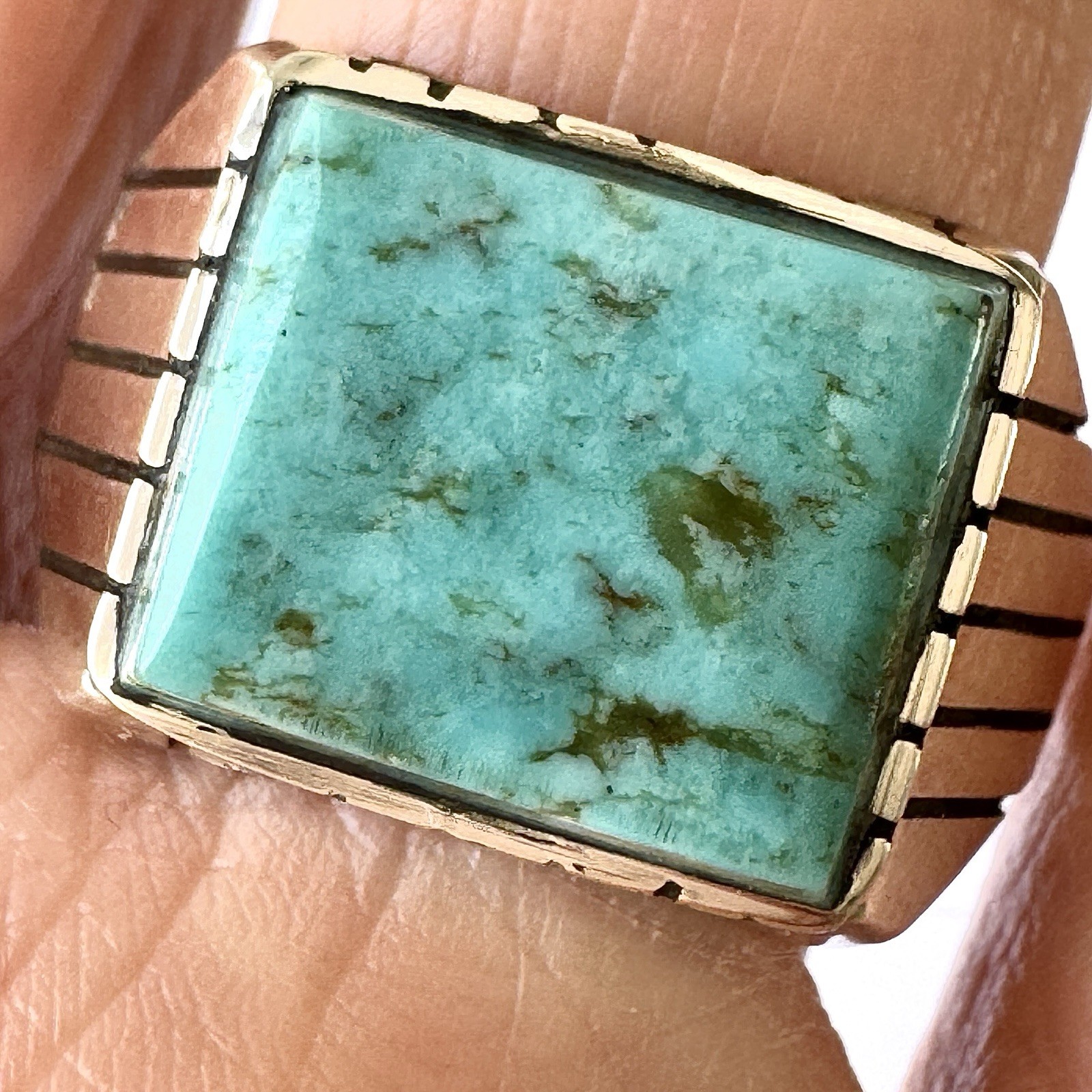 Navajo Turquoise Mens Ring Sz 13 Rectangle Signed Jack Sterling 14mm