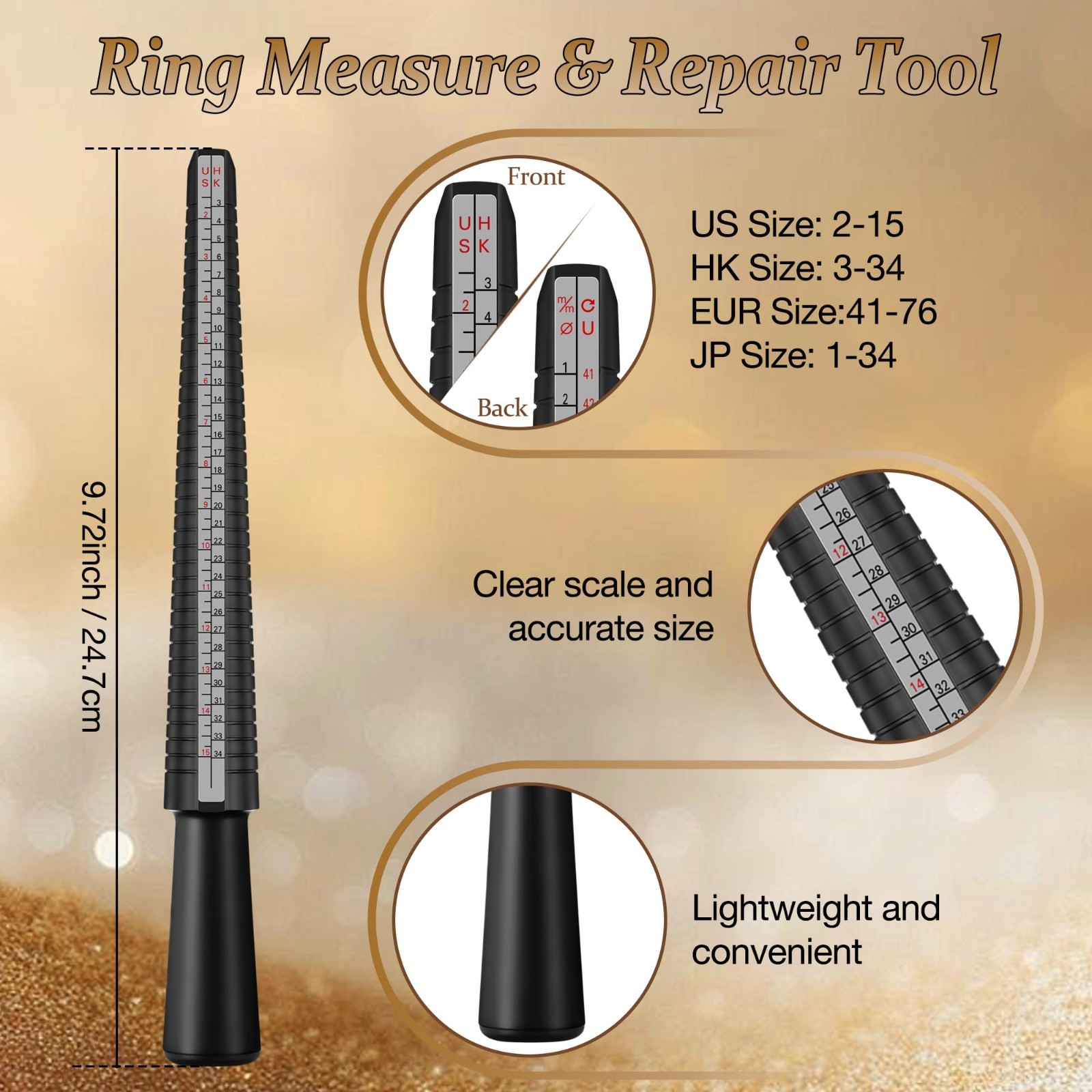 Bracelet & Ring Size Measuring Tool Kit – Mandrel & Finger Sizers, US Sizes 1-17