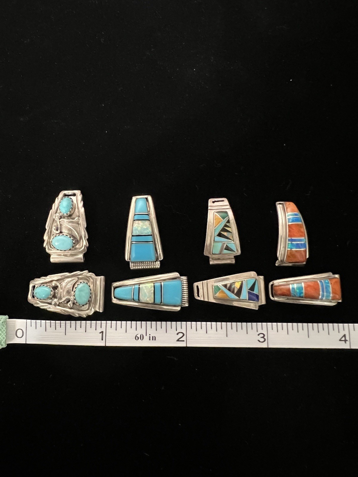 Vintage Sterling Native American Indian Handmade SMALL Watch-Tip LOT (4) Signed