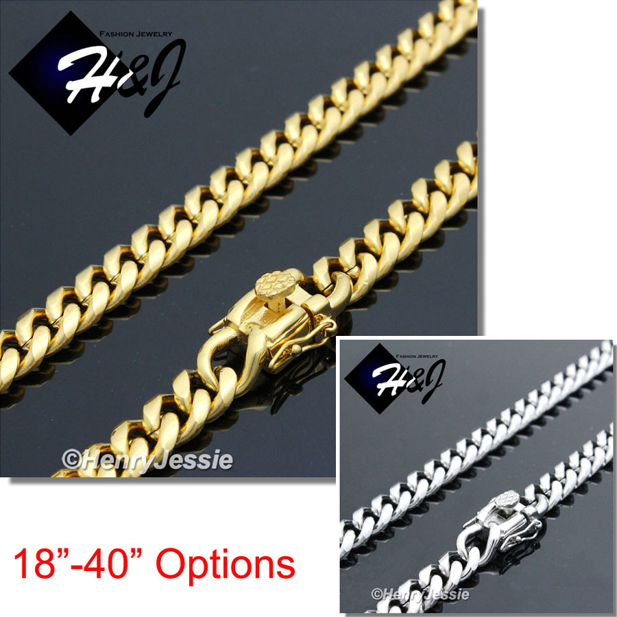 18-40″MEN Stainless Steel 7mm Silver/Gold Plated Miami Cuban Curb Chain Necklace