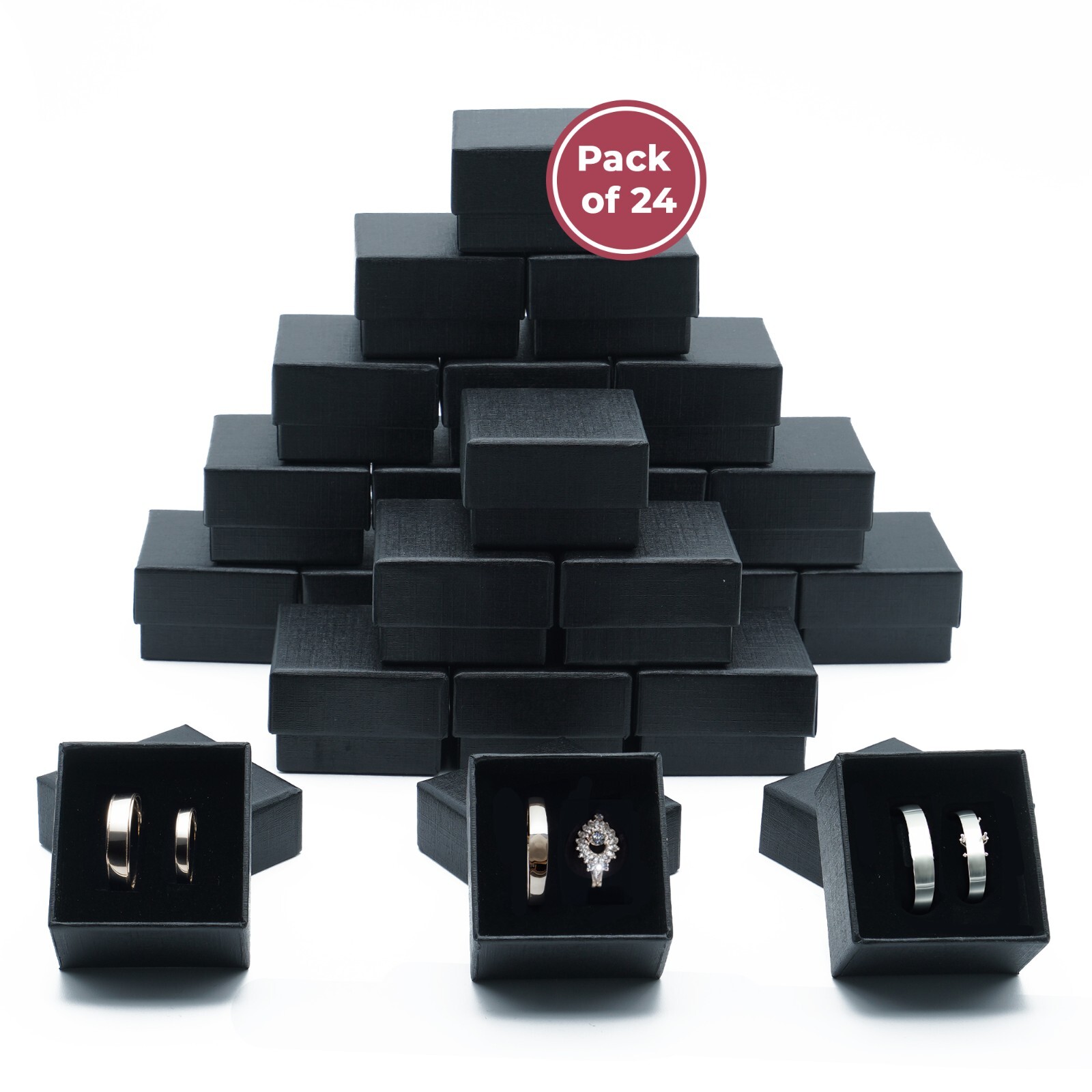 Wholesale Black Double Ring Gift Box with Foam and Velvet Insert 2 x 2 x 1.25 in