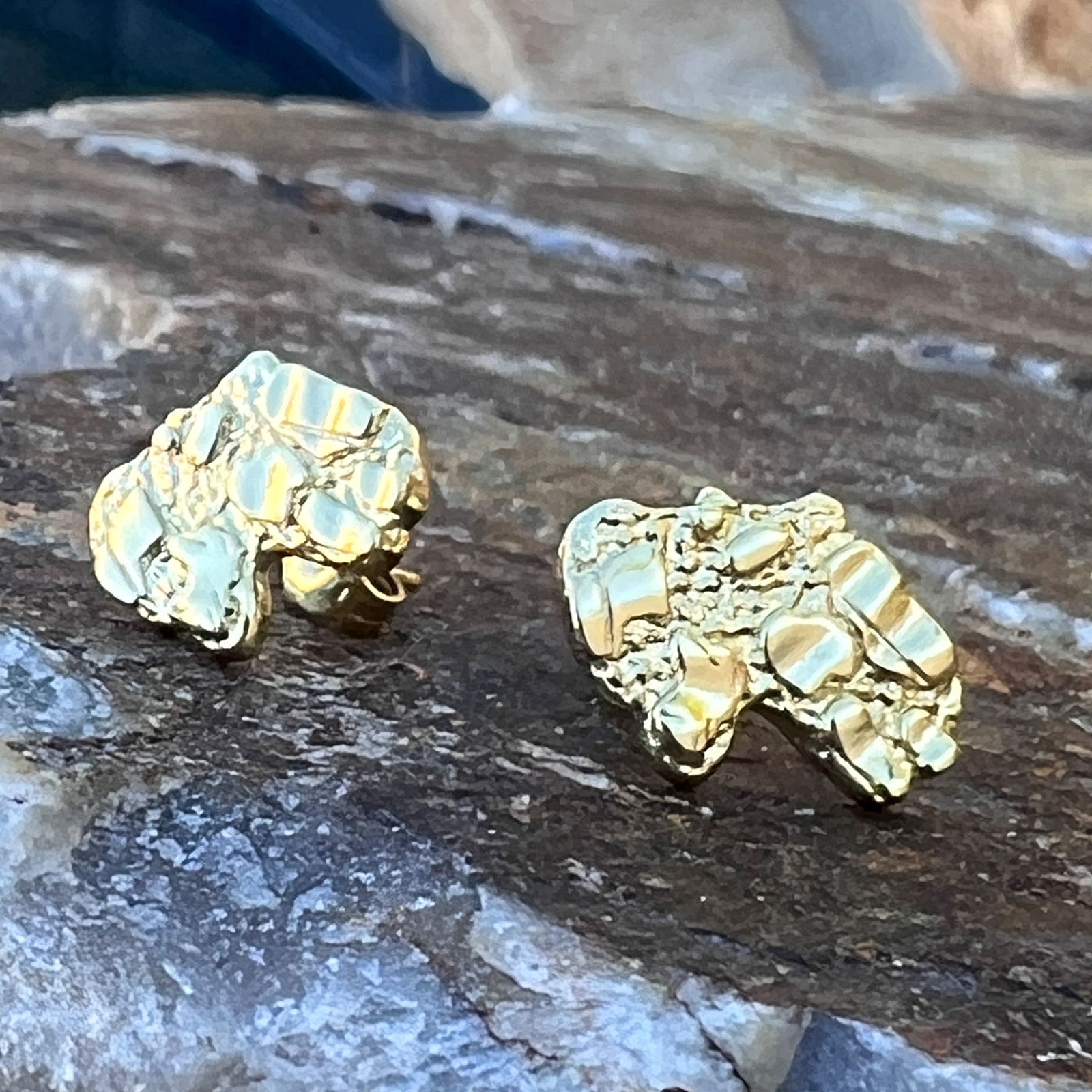 14k Gold Plated Nugget Hiphop Earrings Butterfly Push Back Mens and Womens 15MM