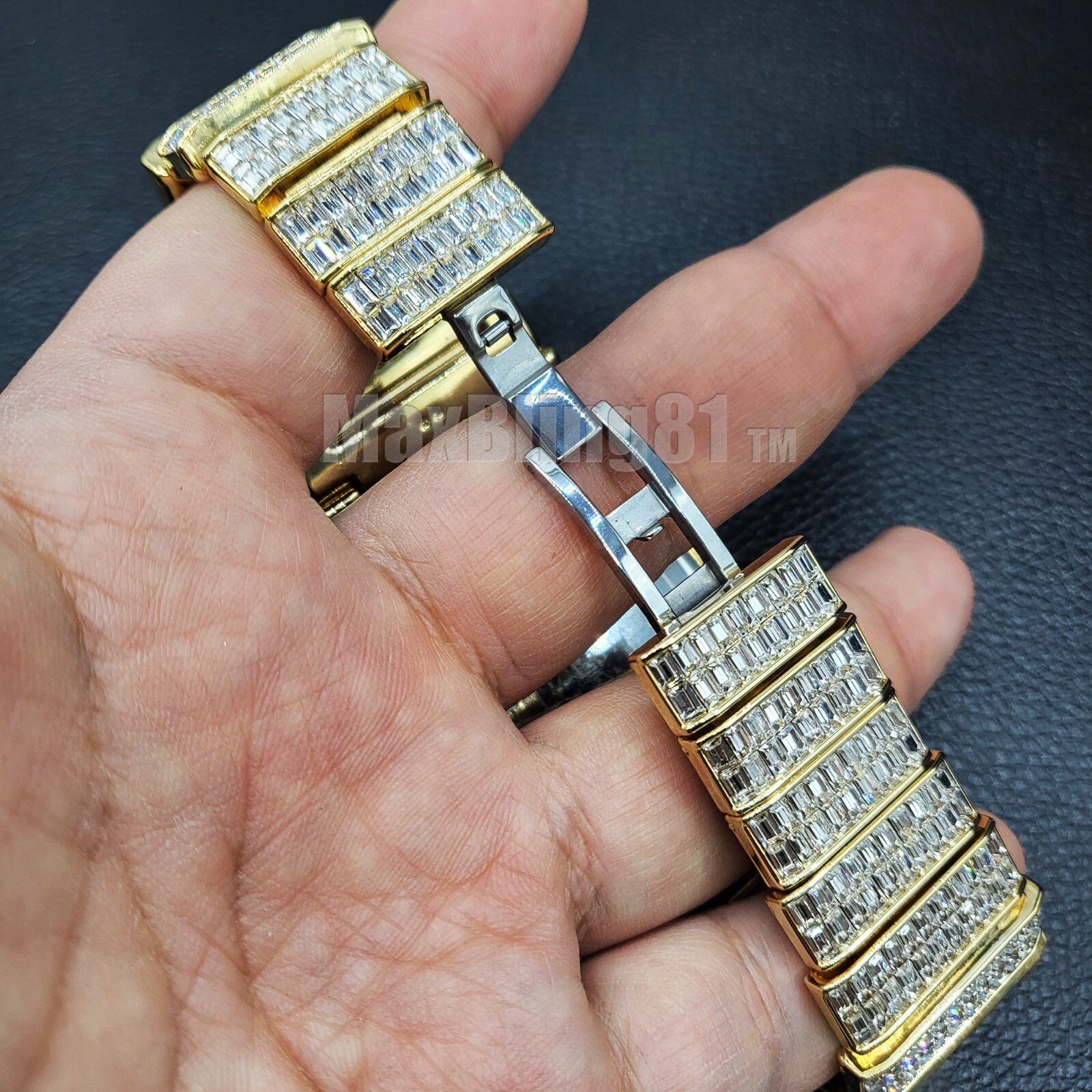 Men Watch Full Iced Baguette Simulated Diamond Luxury Hip Hop Metal Analog
