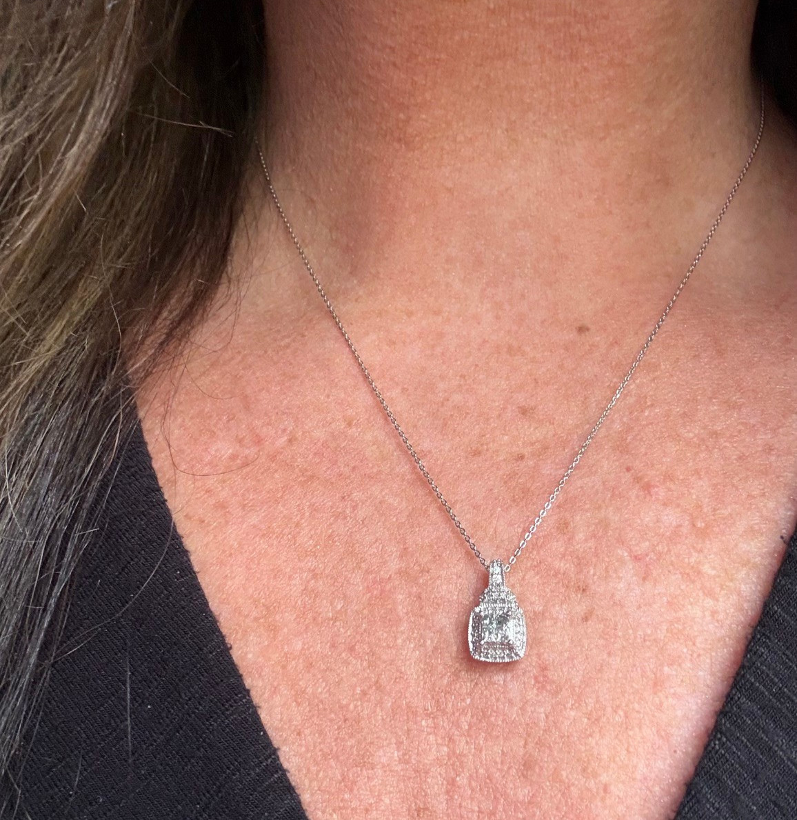 10K White Gold 1/3 CTW Diamond Quad Cluster Halo Pendant and 18″ SS Cable Chain