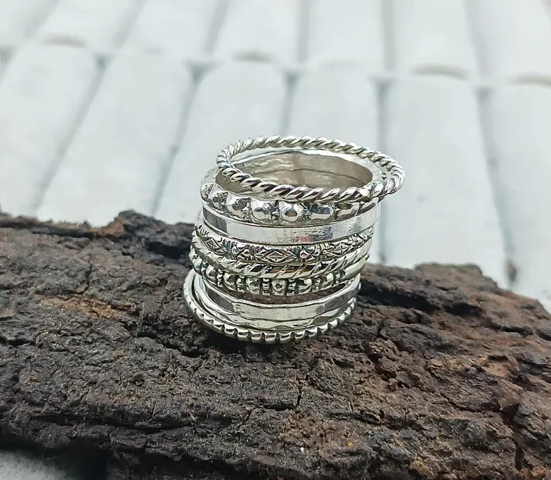 Silver stacking rings, 925 Sterling Silver ring, Set Of 10 Rings silver All size
