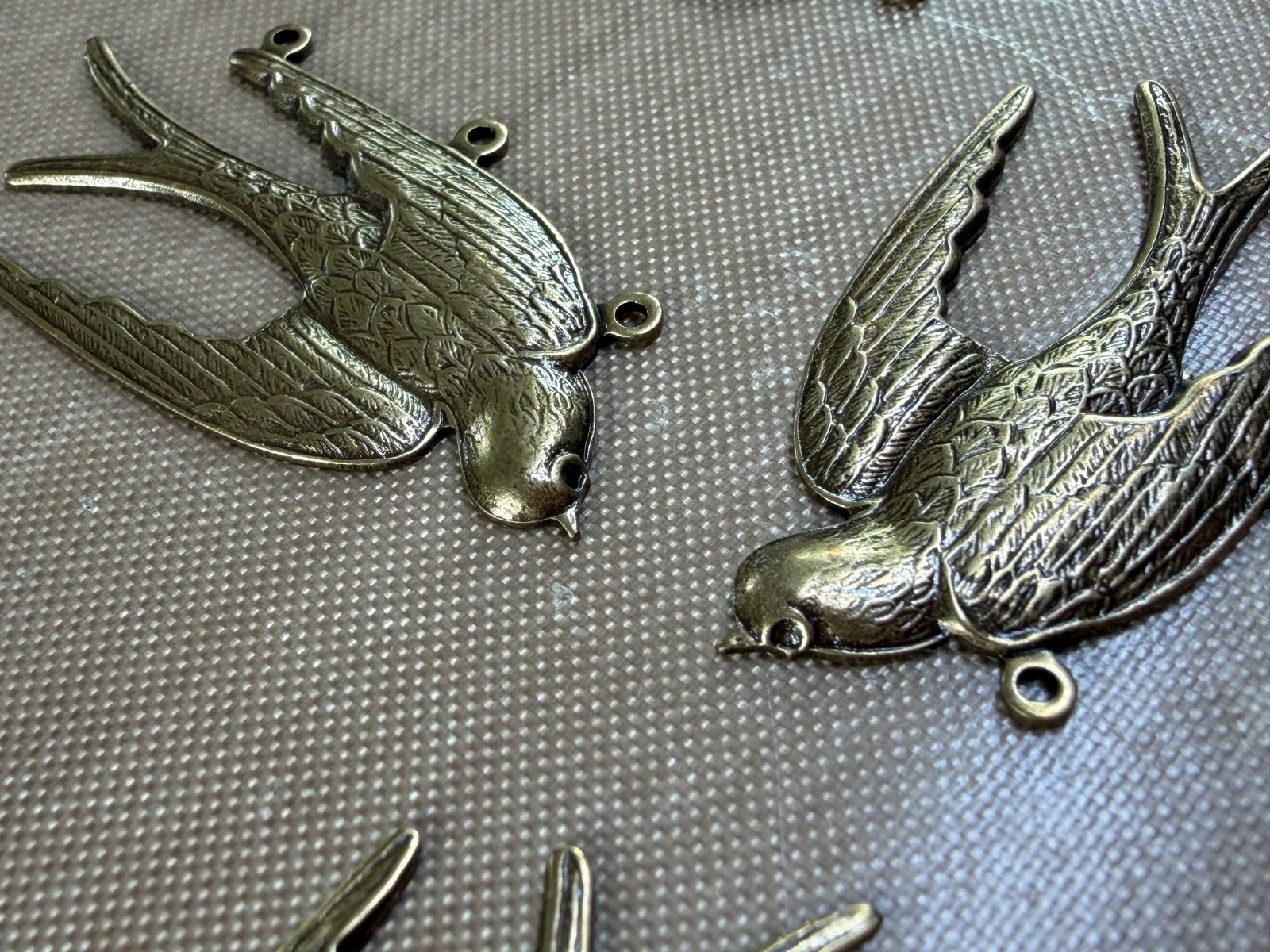 Vintage Brass Swallow Bird Connectors 39mm 3 Loop Art Nouveau Stampings NOS Lot