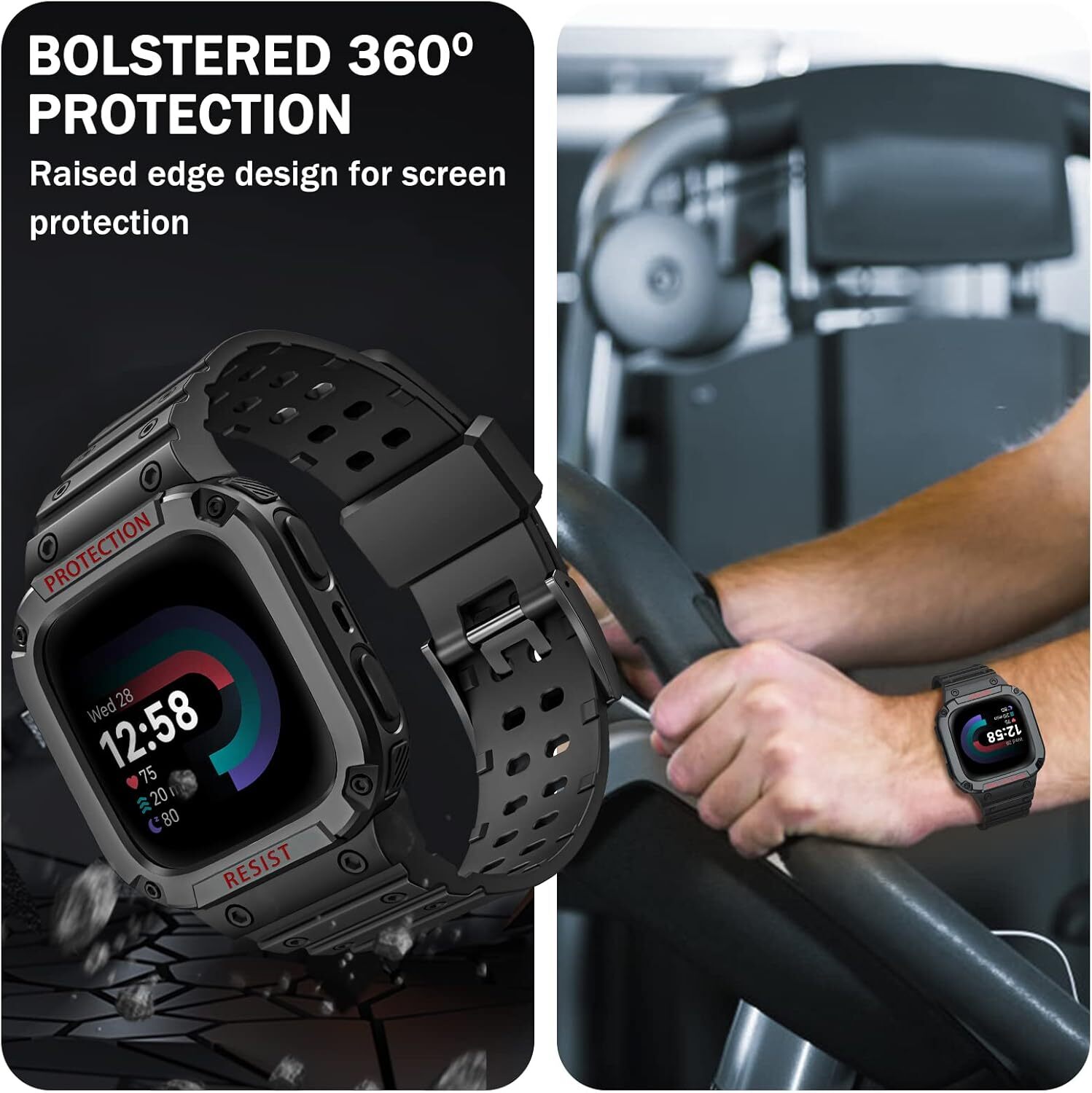 Bands with Case For Fitbit Sense /Fitbit Versa 3 2 Versa Lite Rugged Sport Strap