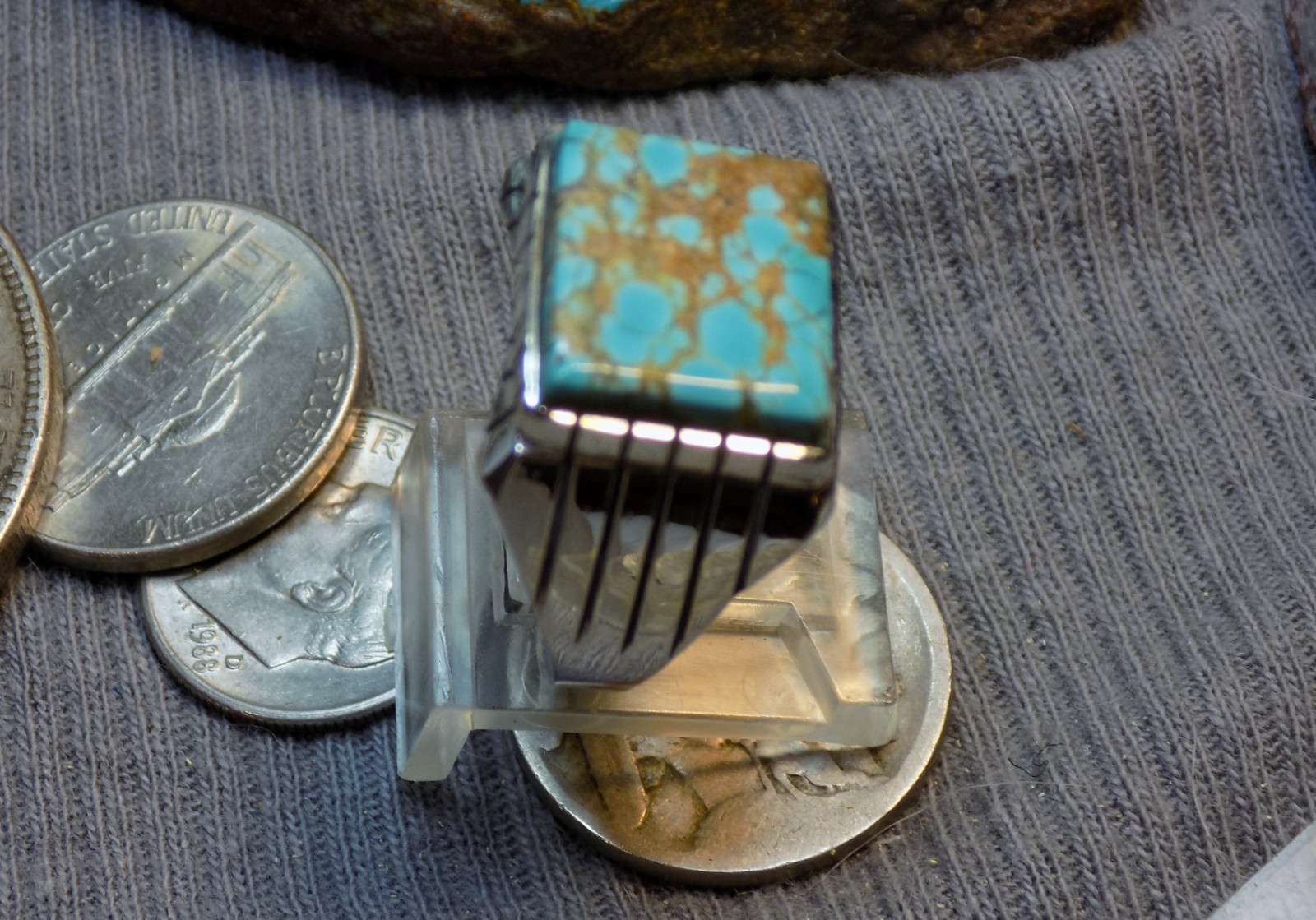 Mens Ring Sterling # 8 Turquoise stone Navajo Trevor Jack Size 9 3/4