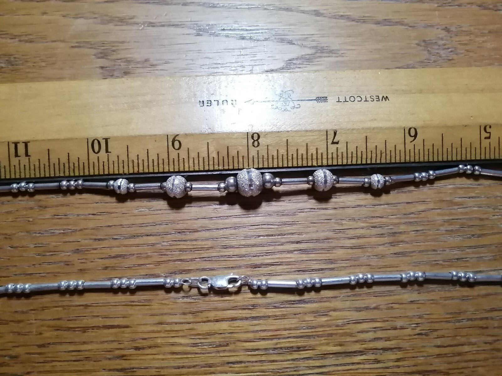 Sterling Silver Bead, Bar and Sparkling Ball Necklace, Excellent!