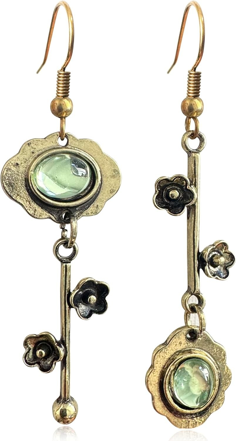 Asymmetrical Dangle Earrings – Handmade Vintage Silver Plum Blossom for Women