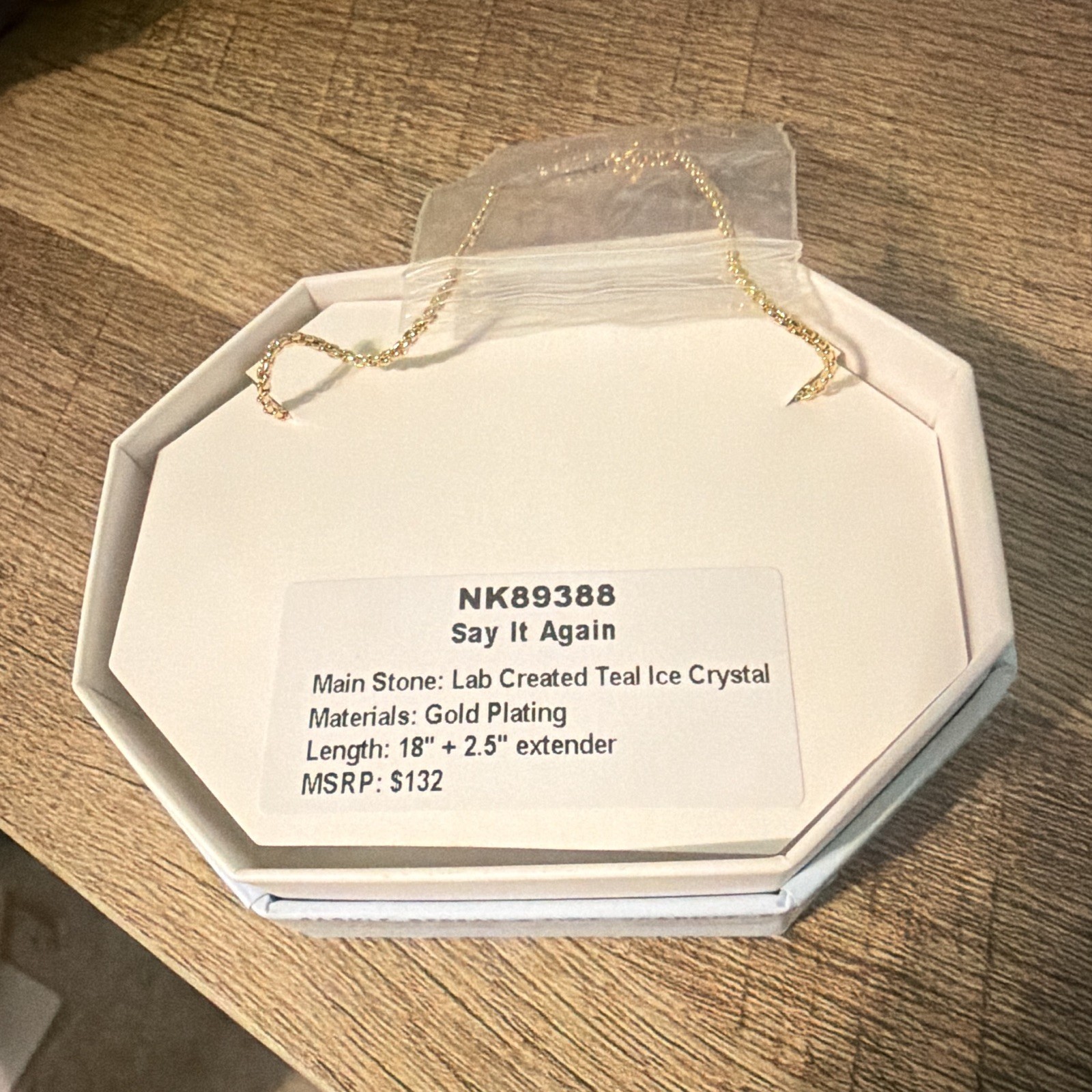 BP OG “Say It Again” Teal Ice Crystal Necklace Gold Plated NK89388 18″ + Ext