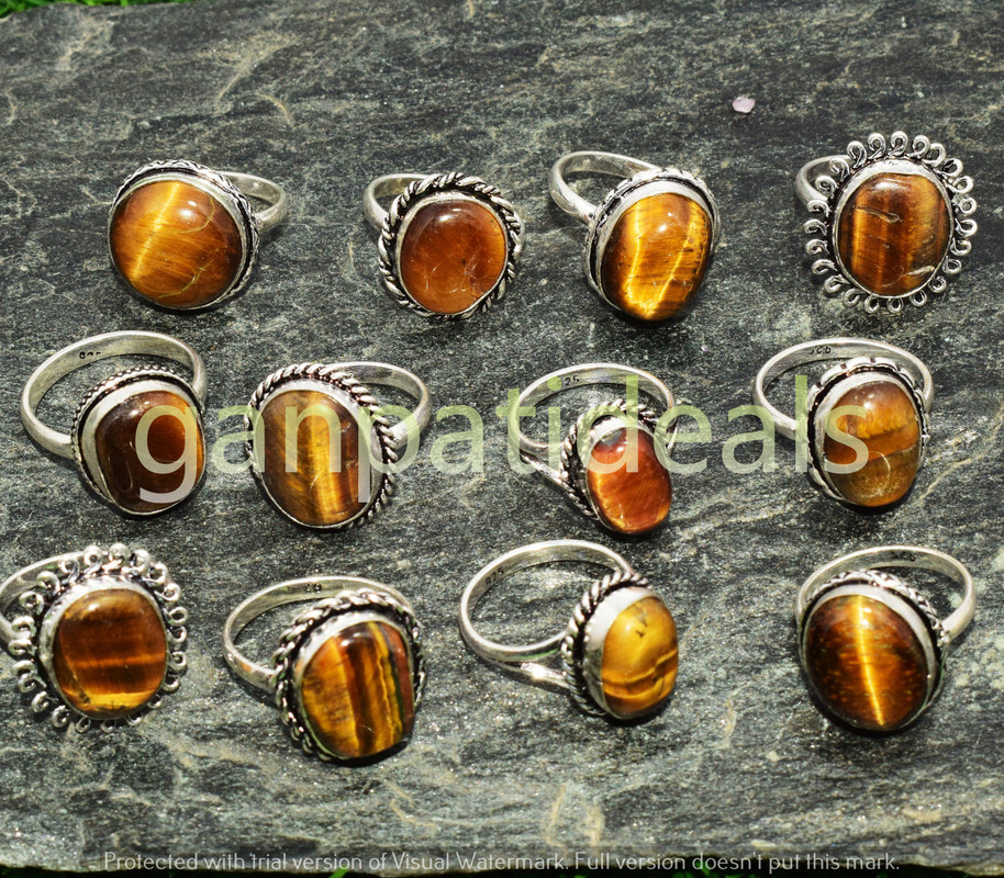 Tiger Eye Gemstone Ethnic Handmade Rings 5pcs Lot For Woman RLL-1740
