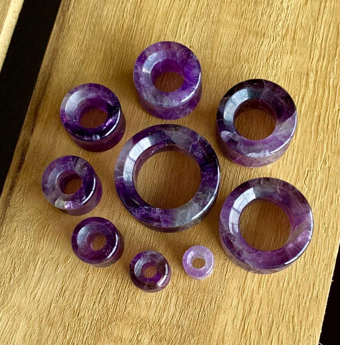 PAIR Amethyst Amythest Organic Stone Tunnels Plugs Earlets Gauges