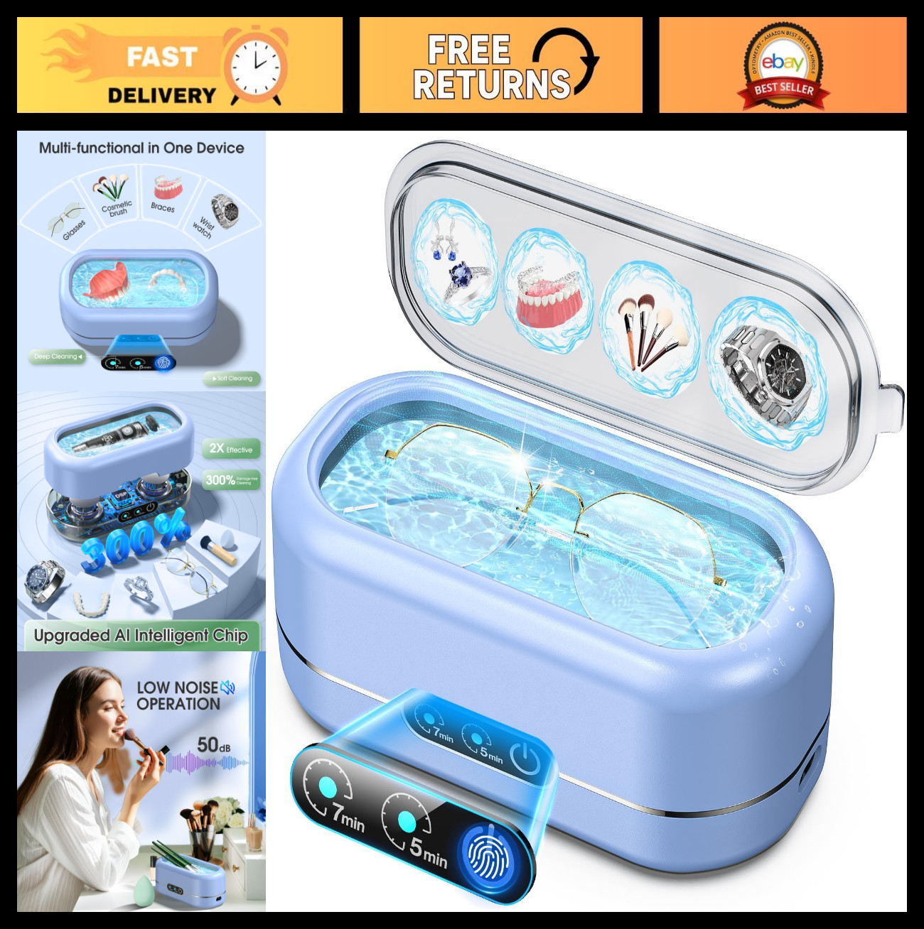 Ultrasonic Jewelry Cleaner 50KHz with Digital Timer – Stainless Steel for Rings,