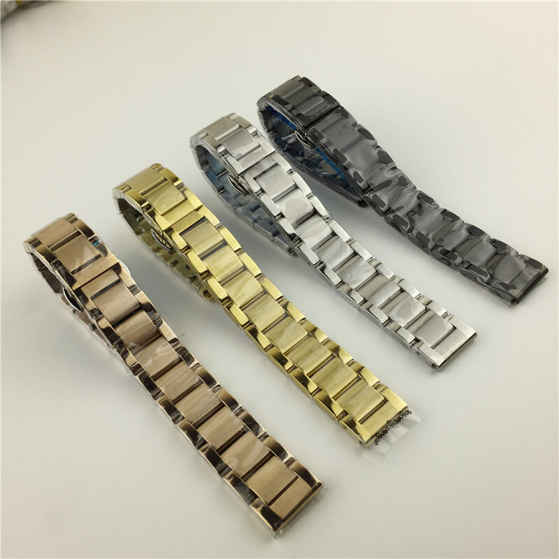 Stainless Steel Solid Metal Watch Band Strap Butterfly Buckle Bracelet 16-26mm