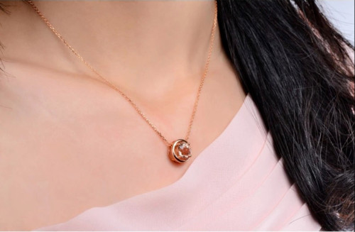 2CtRound Lab Created Morganite Solitaire Pendant 14K Rose Gold Finish Free Chain