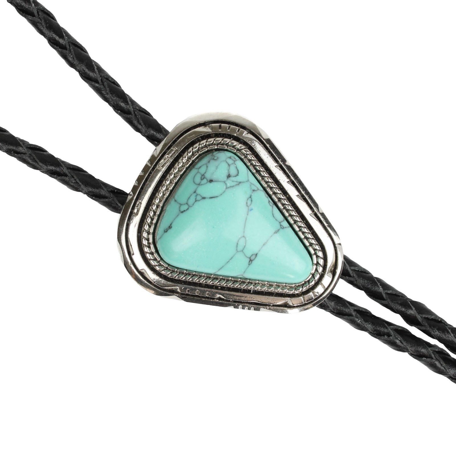 Teardrop Natural Real Turquoise Stone Bolo Tie 40″ Adjustable Leather Cord