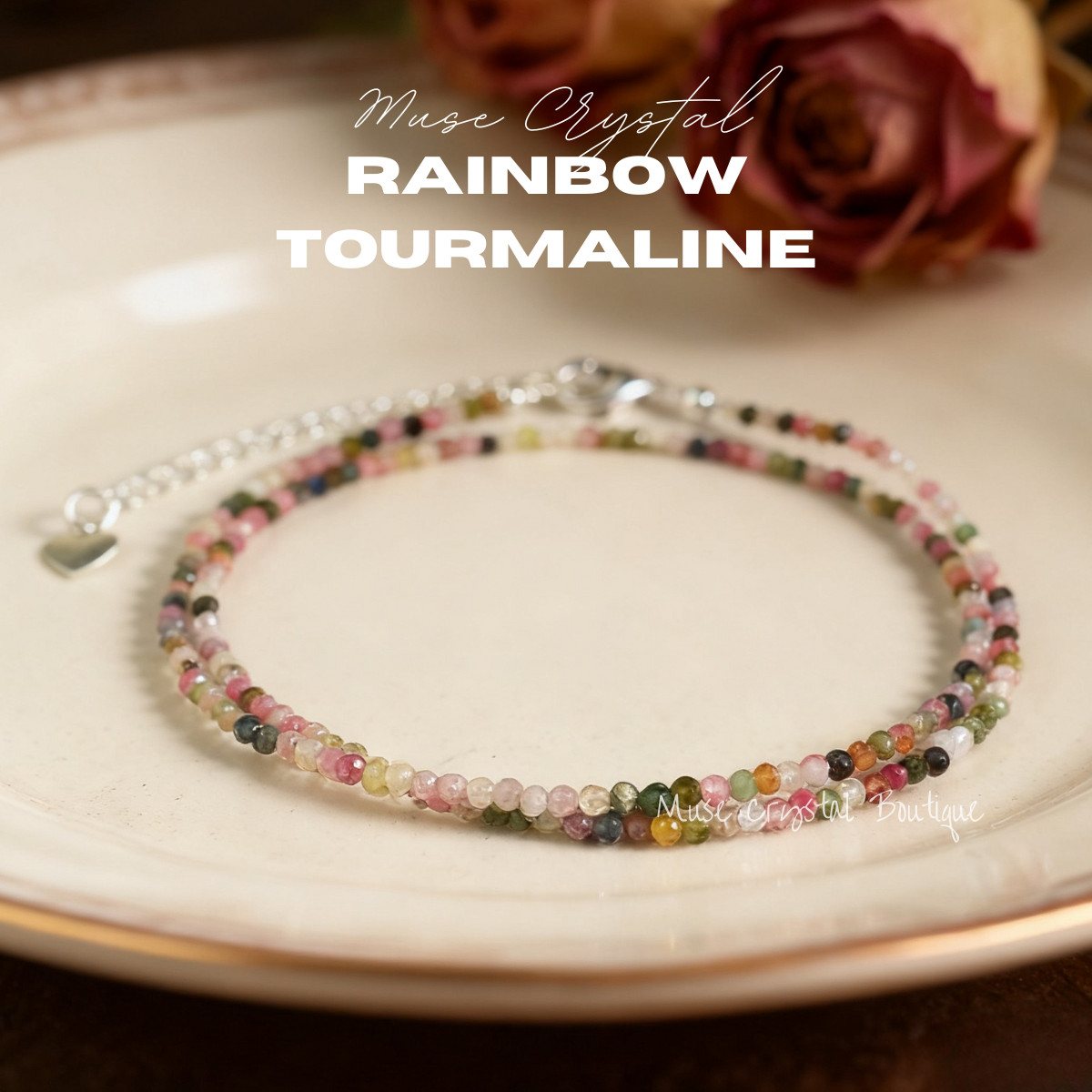 Rainbow Tourmaline 2mm Beaded Choker Minimalist Healing Boho Women Necklace Gift