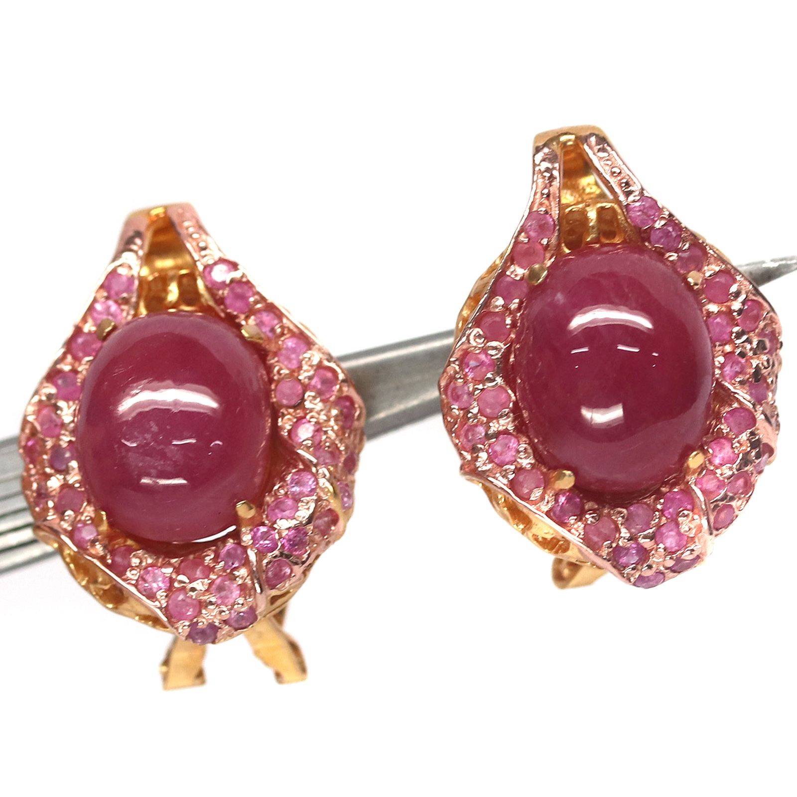 Gemstone 12 X 15 mm. Red Ruby & Pink Sapphire Earrings 925 Silver Sterling