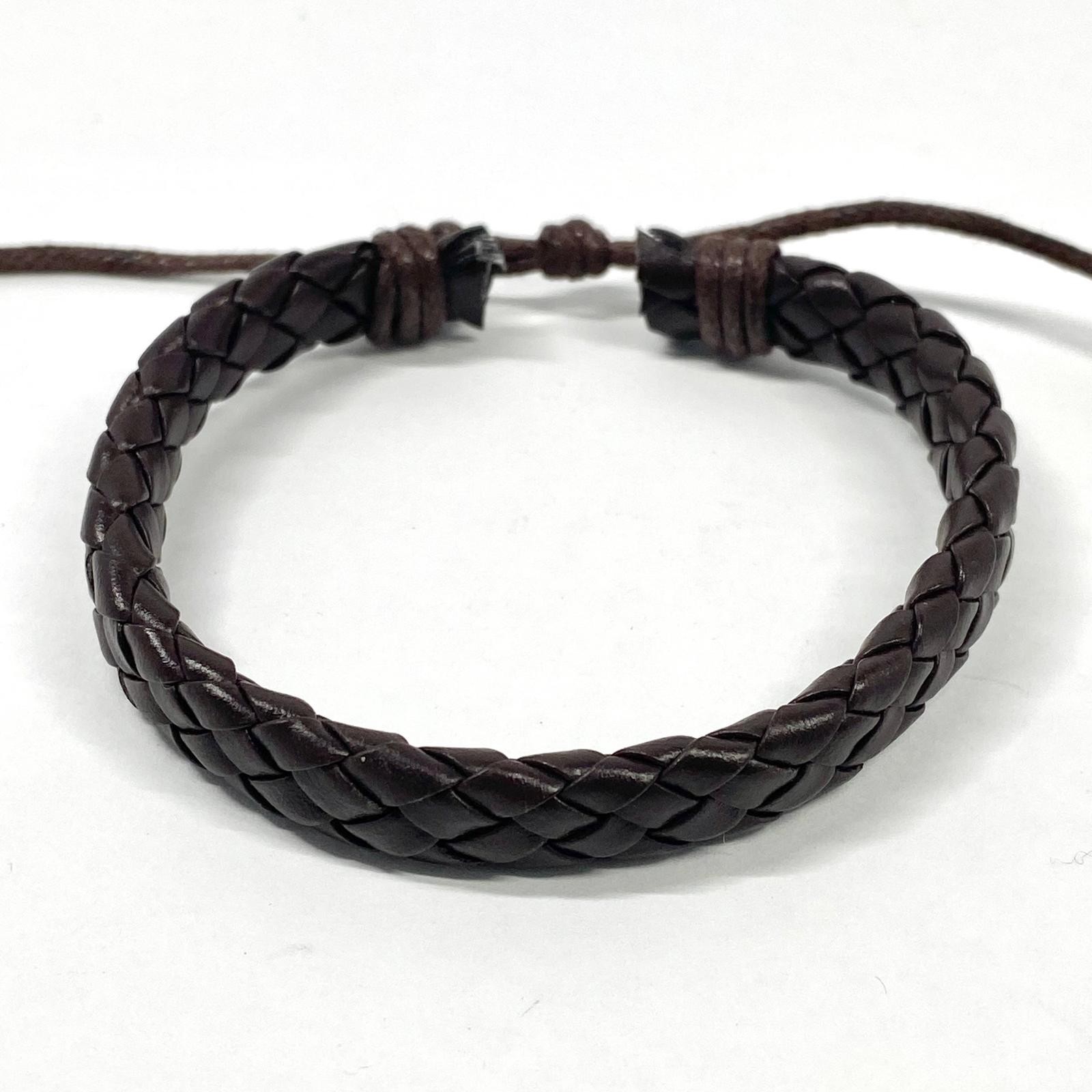 Adjustable Braided Faux Leather Bracelet Brown Woven Rope Cord Wristband Gift