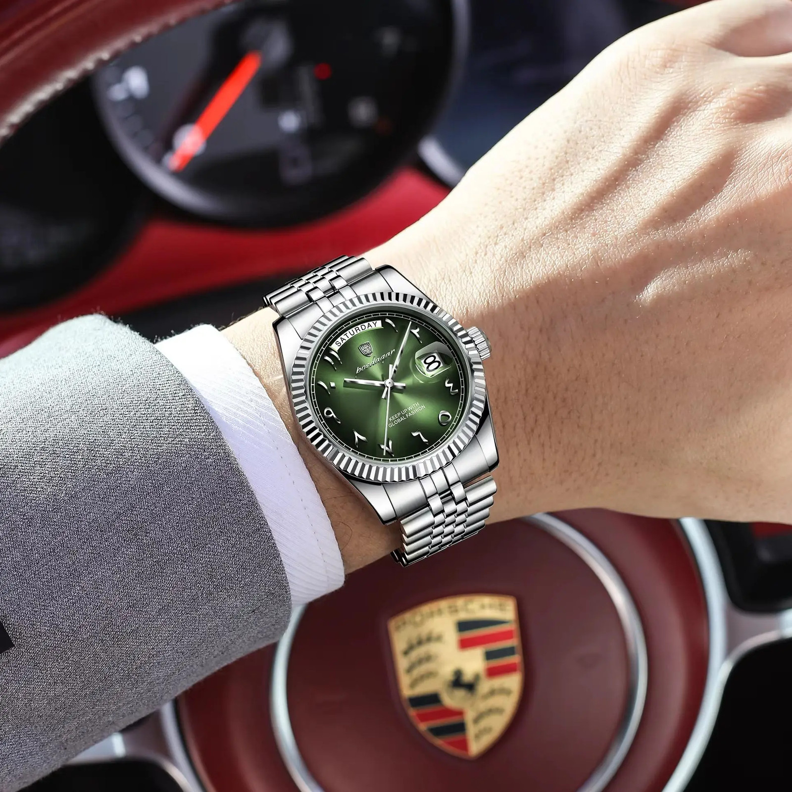 Stainless Steel Waterproof Quartz Watches For Mens Arabic Numerals POEDAGAR