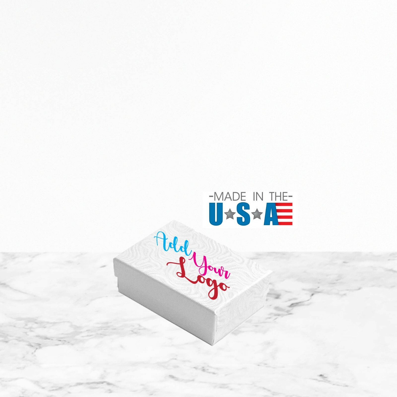 100 Add Your Logo Custom Printed White Swirl Cotton Filled Gift Boxes ~ 8 Sizes