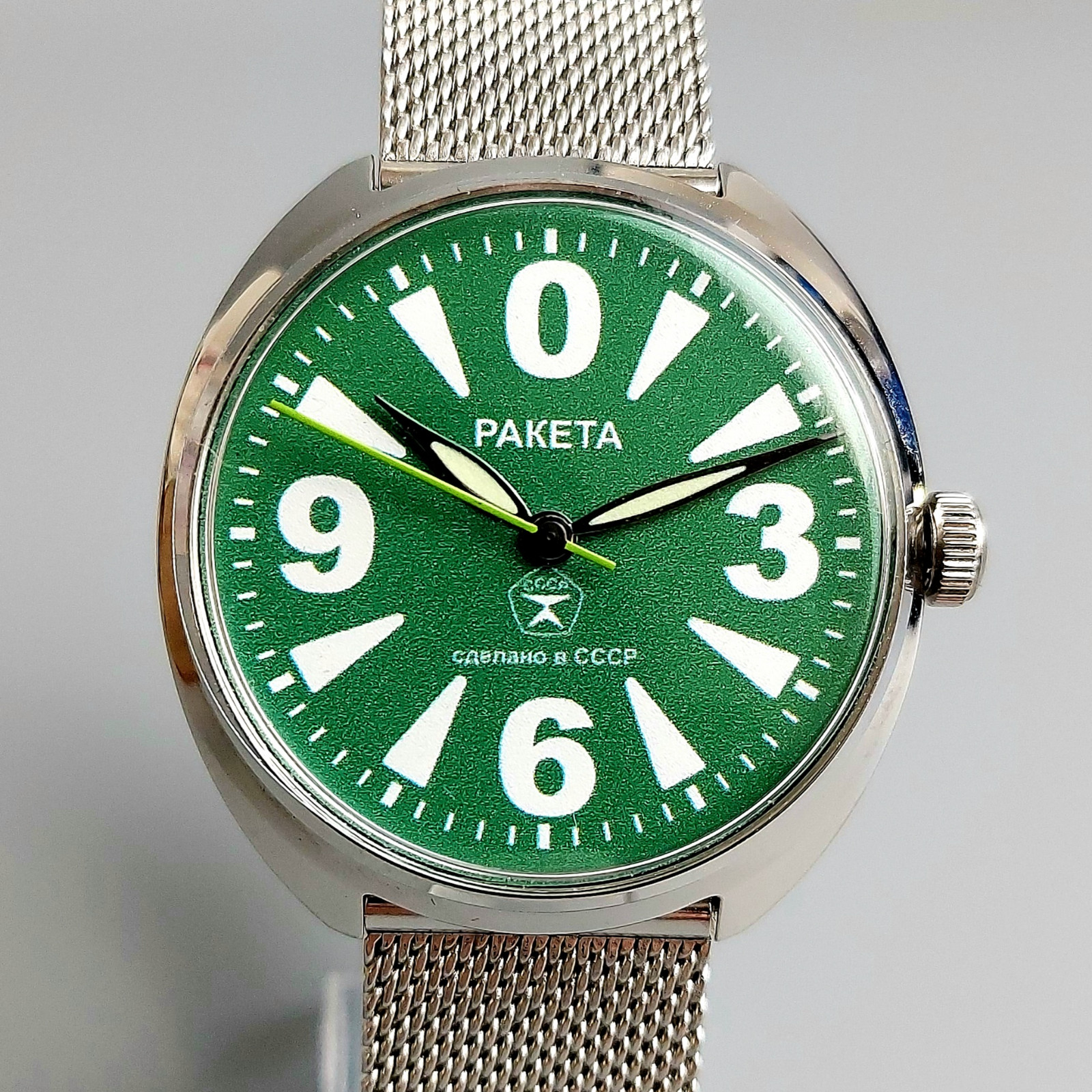 Vintage Men’s Wristwatch Raketa BIG ZERO Soviet Mechanical Watch Green Dial
