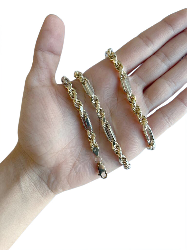 14k Semi-Hollow 2-Tone Figarope Chain 6mm Necklace Size 8″-30″
