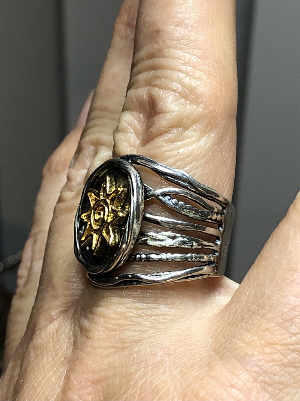 24. Shablool Didae 925 Sterling Yellow Accent SUN or STAR Ring 9g, 8.5s ISRAEL