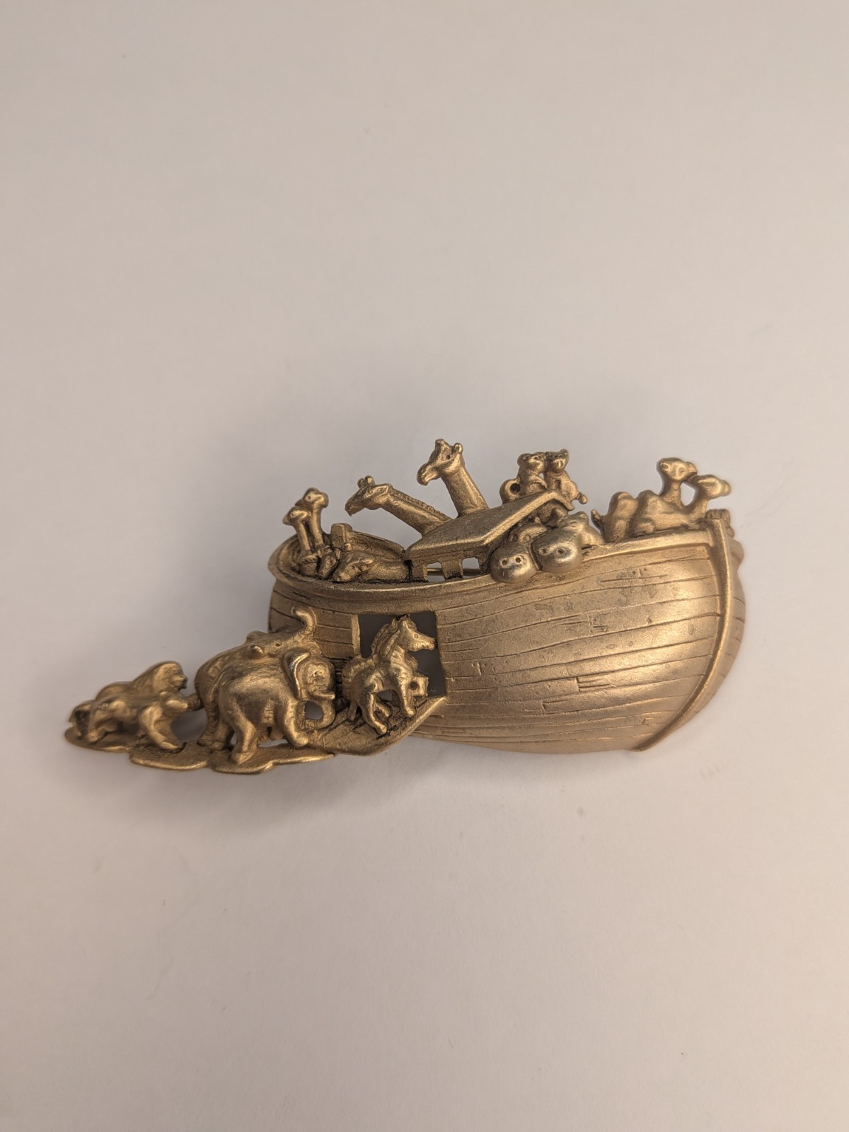 Vintage AJC Noahs Ark Brooch Animals Gold Tone Elephants Lions Hippos Signed