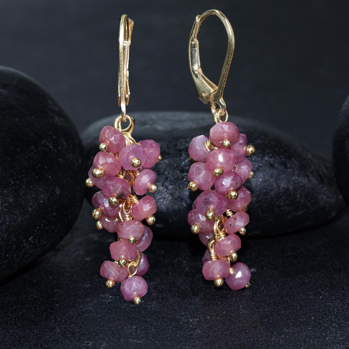 Pink Sapphires gemstones 18k gold handmade earrings jewelry to Gift her rm6