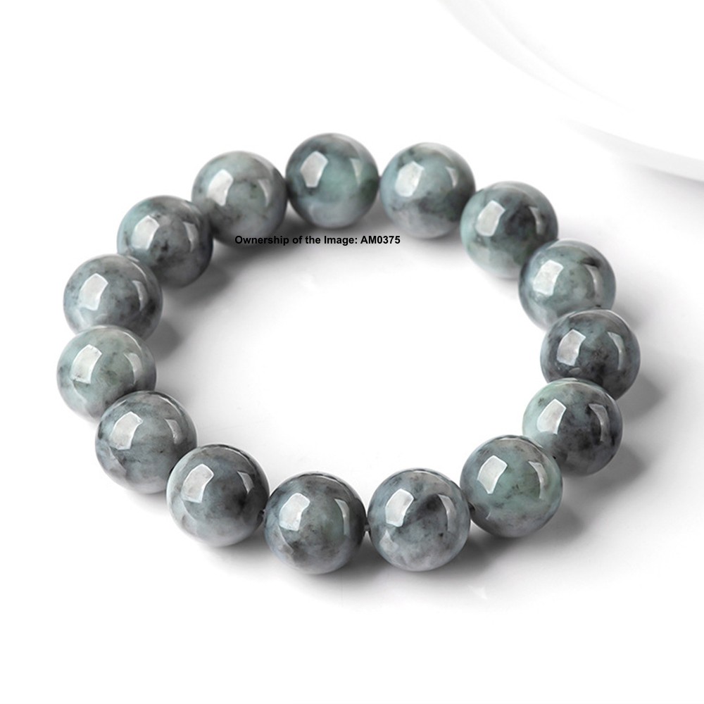 Natural Grade A Jade 13mm Gray Bead Stretch Bracelet Women Men Bracelet 16-18cm
