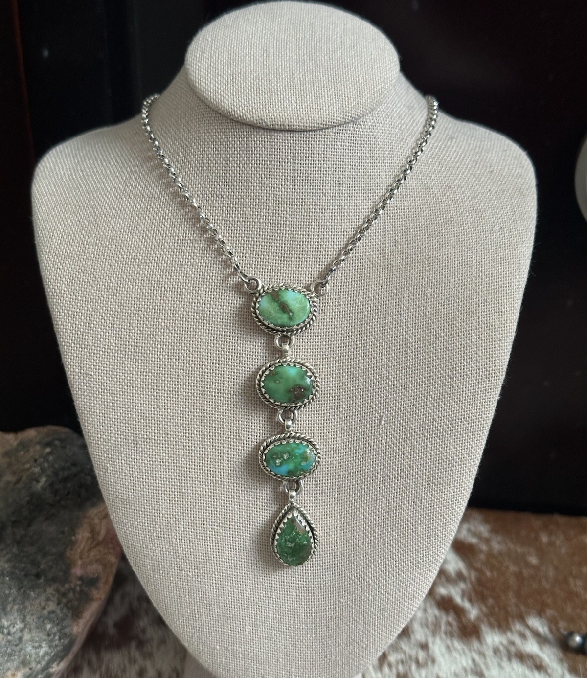 Sonoran Mountain Turquoise Lariat Southwestern Sterling Silver Necklace