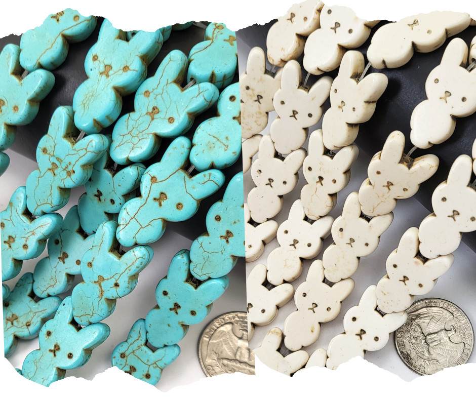 Rabbit Bead Pendant Animal Curved Double Side Turquoise Howlite 50mm 13pcs